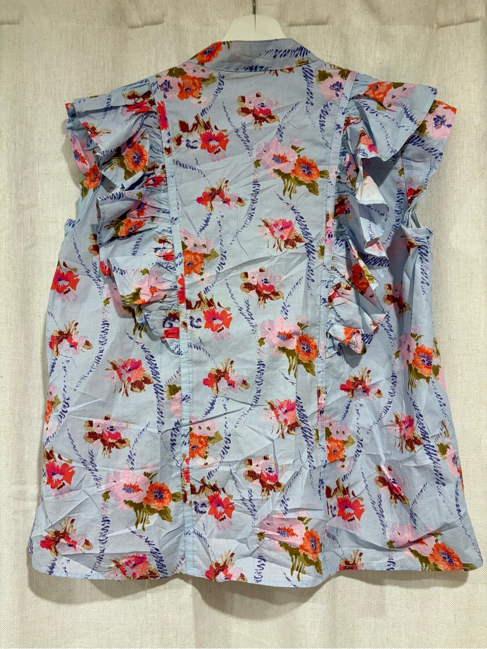 LoveShackFancy Light Blue Floral Ruffle Button Front Top - Picture 5 of 5